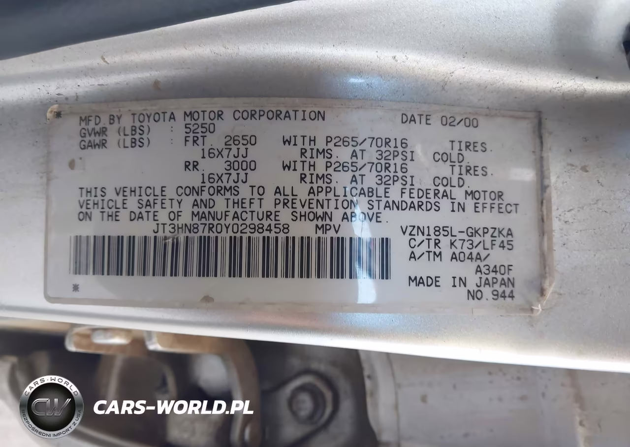 2000 Toyota 4Runner Limited V6 VIN:JT3HN87R0Y0298458 - 9