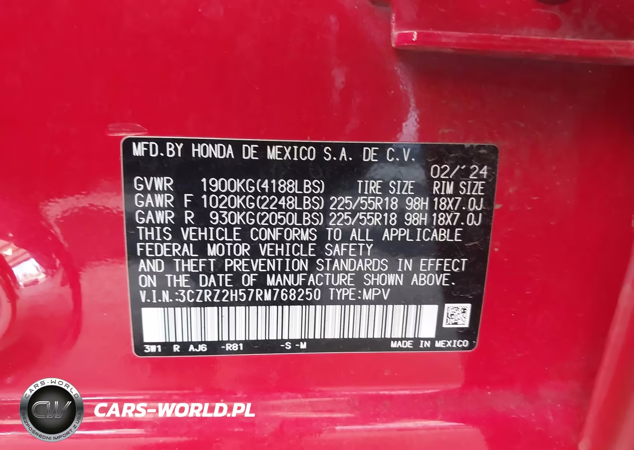 2024 Honda Hr-V Awd Sport-Awd Sport W-O Bsi VIN:3CZRZ2H57RM768250 - 9