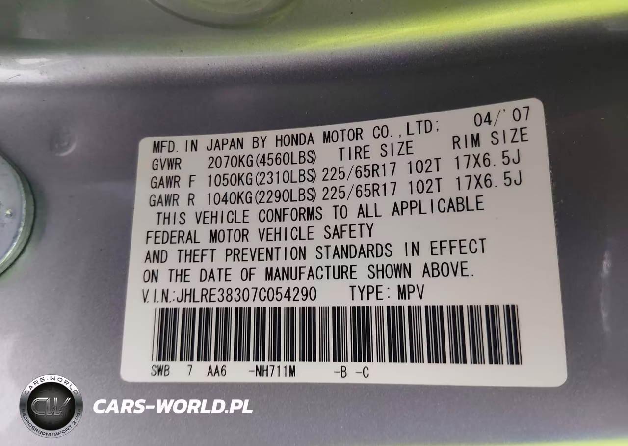 2007 Honda Cr-V Lx VIN:JHLRE38307C054290 - 9