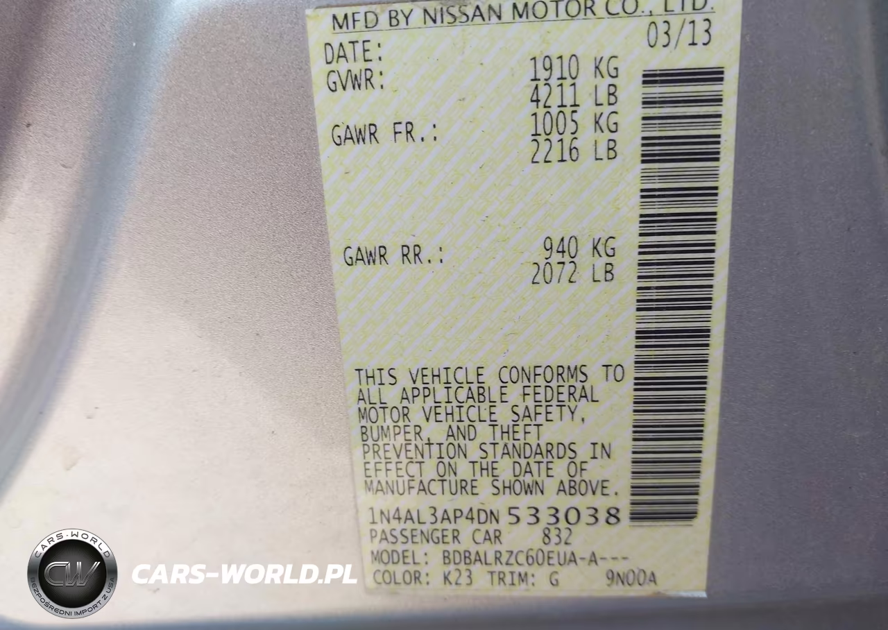 2013 Nissan Altima 2.5-2.5 S-2.5 Sl-2.5 Sv VIN:1N4AL3AP4DN533038 - 9