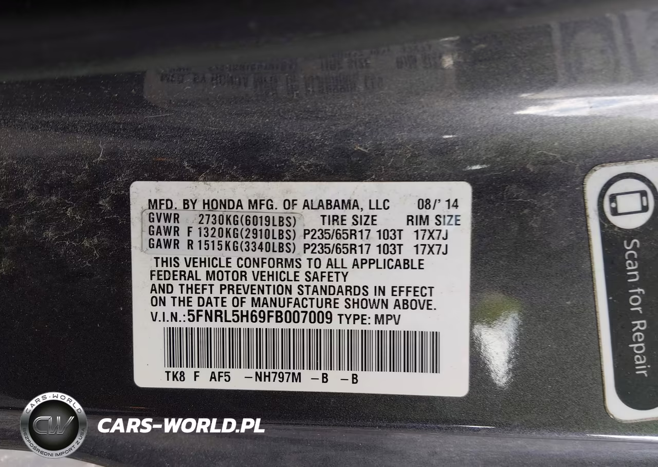 2015 Honda Odyssey Ex-L VIN:5FNRL5H69FB007009 - 9