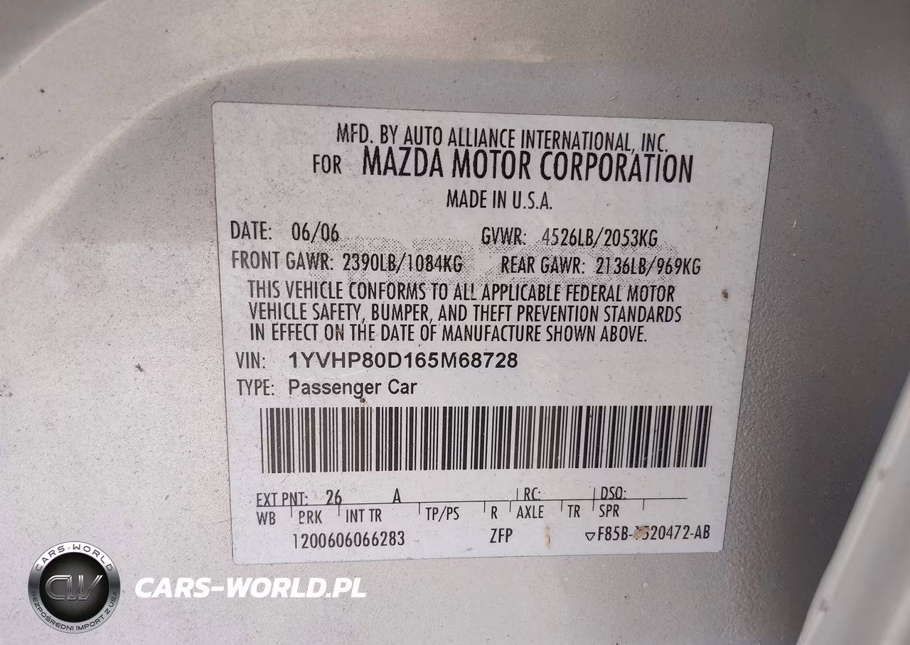 2006 Mazda Mazda6 S VIN:1YVHP80D165M68728 - 9