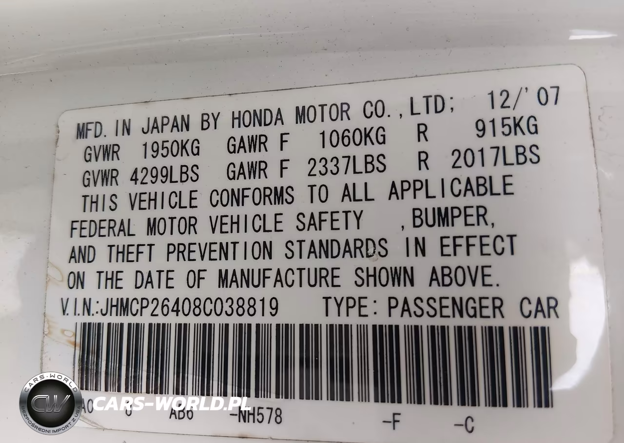 2008 Honda Accord 2.4 Lx-P VIN:JHMCP26408C038819 - 9
