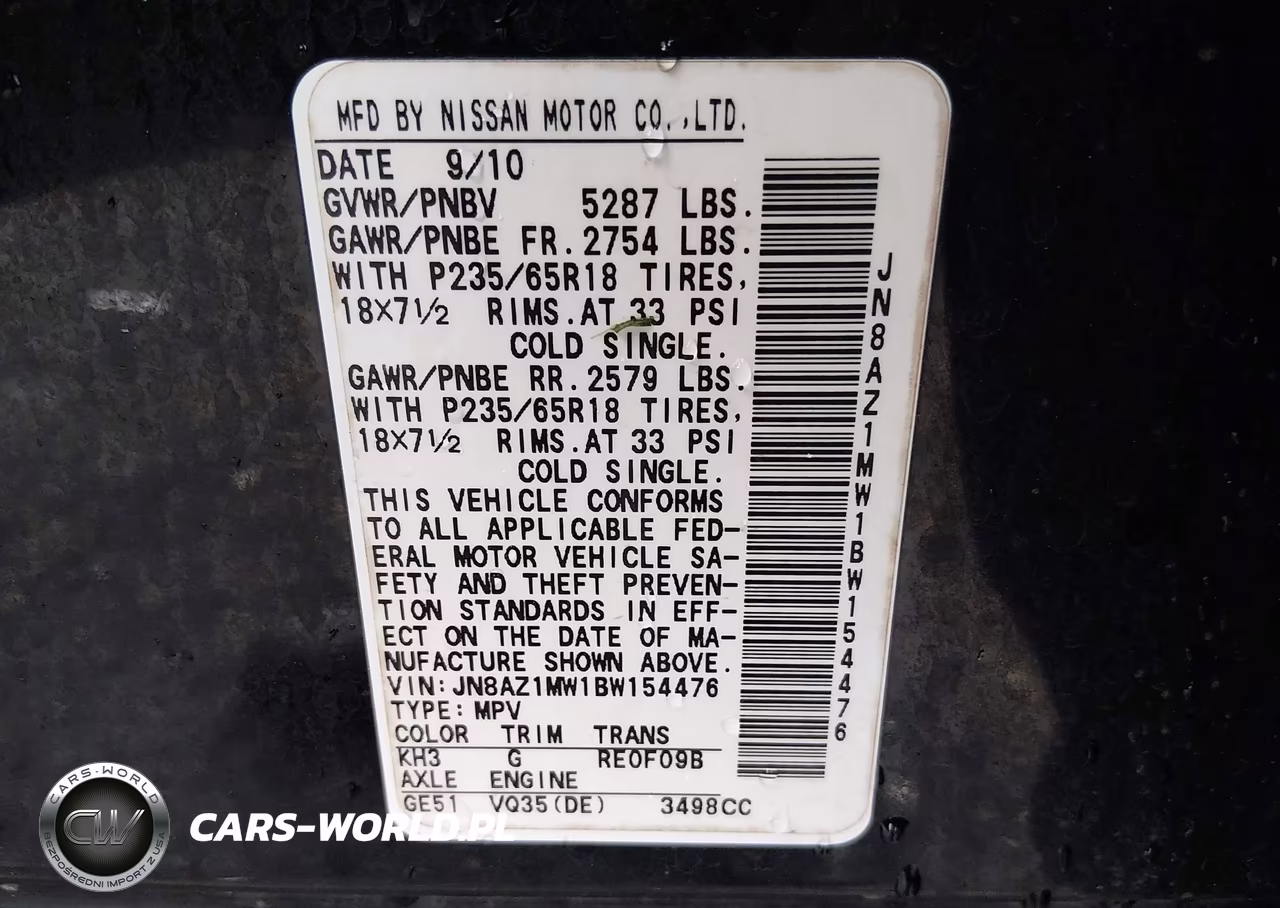 2011 Nissan Murano Sl VIN:JN8AZ1MW1BW154476 - 9