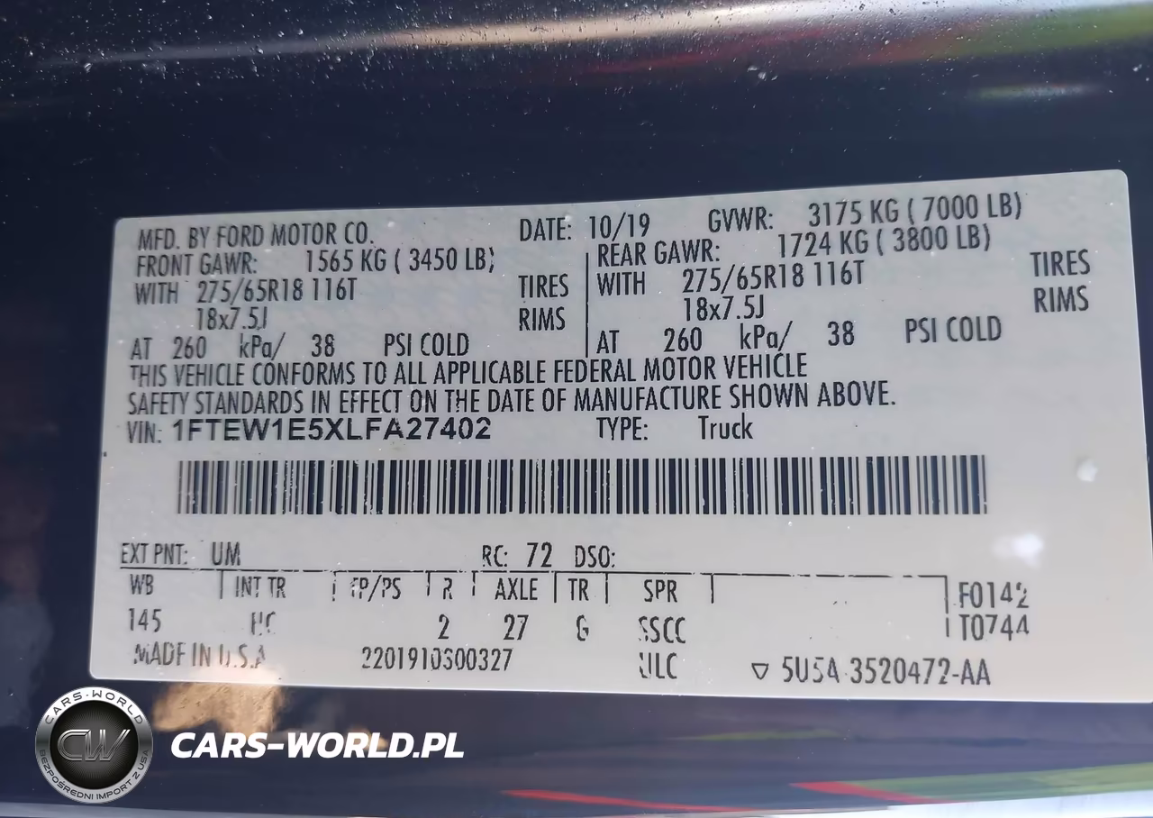 2020 Ford F-150 Lariat VIN:1FTEW1E5XLFA27402 - 9