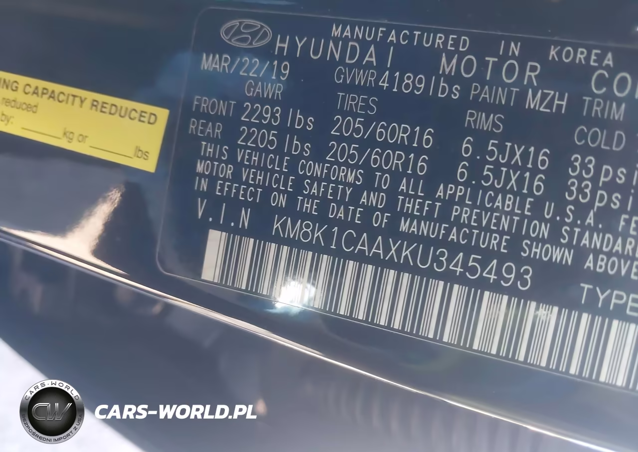 2019 Hyundai Kona Se VIN:KM8K1CAAXKU345493 - 9