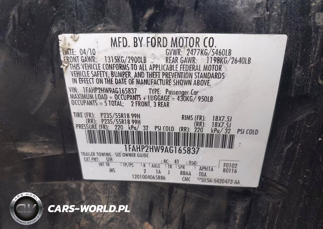 2010 Ford Taurus Sel VIN:1FAHP2HW9AG165837 - 9