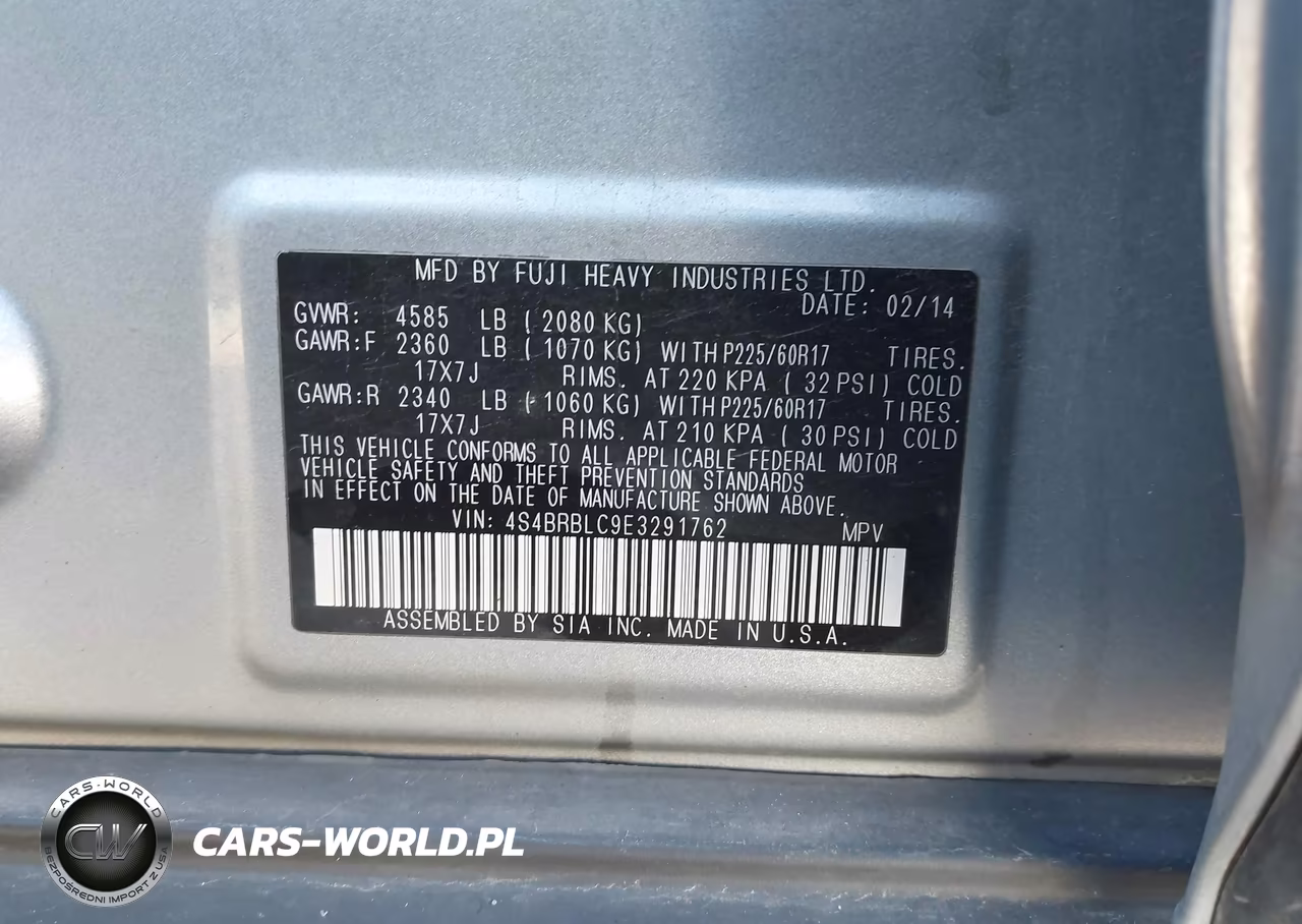 2014 Subaru Outback 2.5I Limited VIN:4S4BRBLC9E3291762 - 9