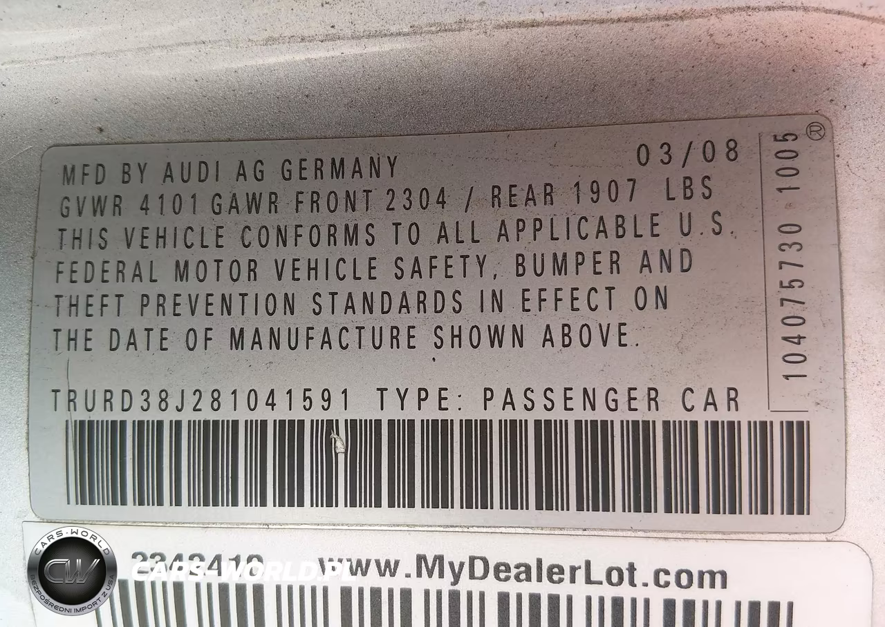 2008 Audi Tt 3.2 VIN:TRURD38J281041591 - 9