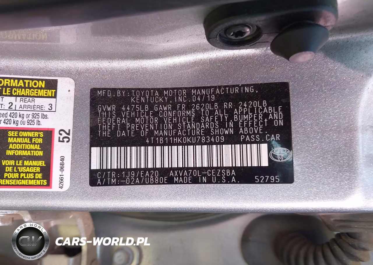2019 Toyota Camry Se VIN:4T1B11HK0KU783409 - 9