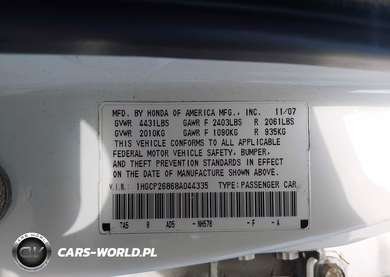 2008 Honda Accord 2.4 Ex-L VIN:1HGCP26868A044335 - 9