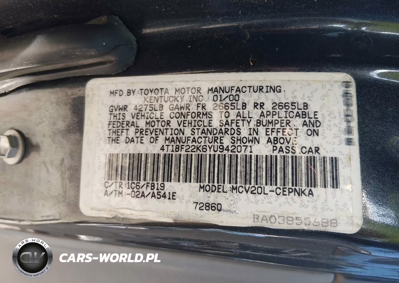 2000 Toyota Camry Le V6 VIN:4T1BF22K6YU942071 - 9