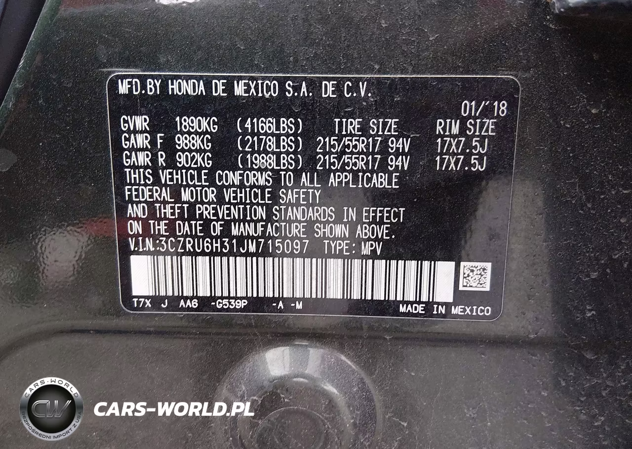 2018 Honda Hr-V Lx VIN:3CZRU6H31JM715097 - 9
