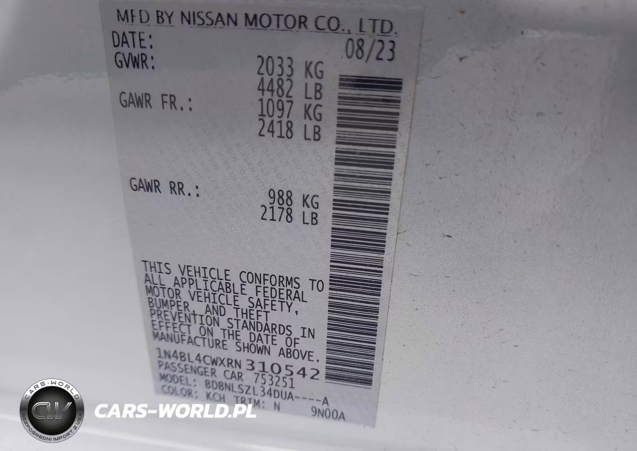 2024 Nissan Altima Sr Intelligent Awd VIN:1N4BL4CWXRN310542 - 9