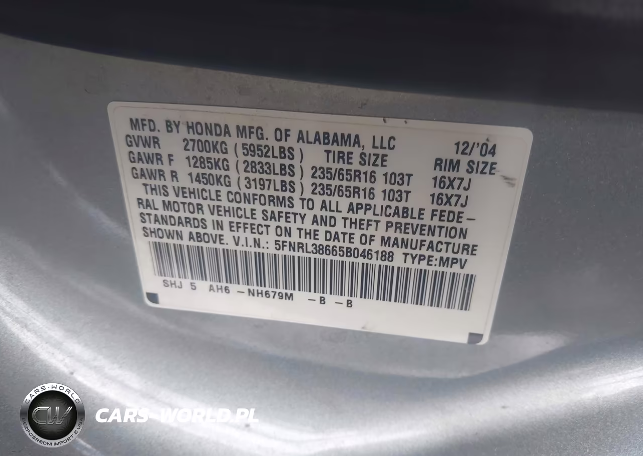 2005 Honda Odyssey Ex-L VIN:5FNRL38665B046188 - 9
