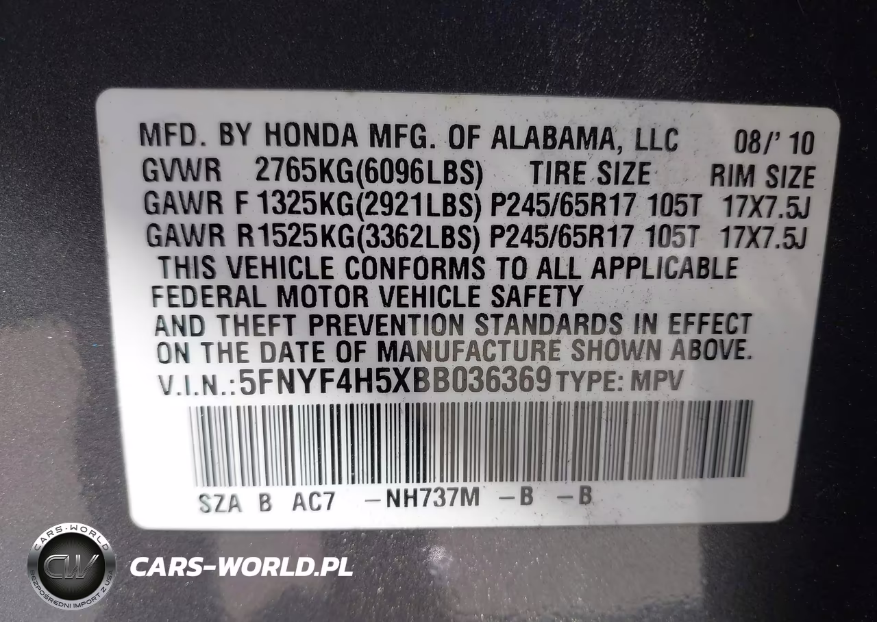2011 Honda Pilot Ex-L VIN:5FNYF4H5XBB036369 - 9