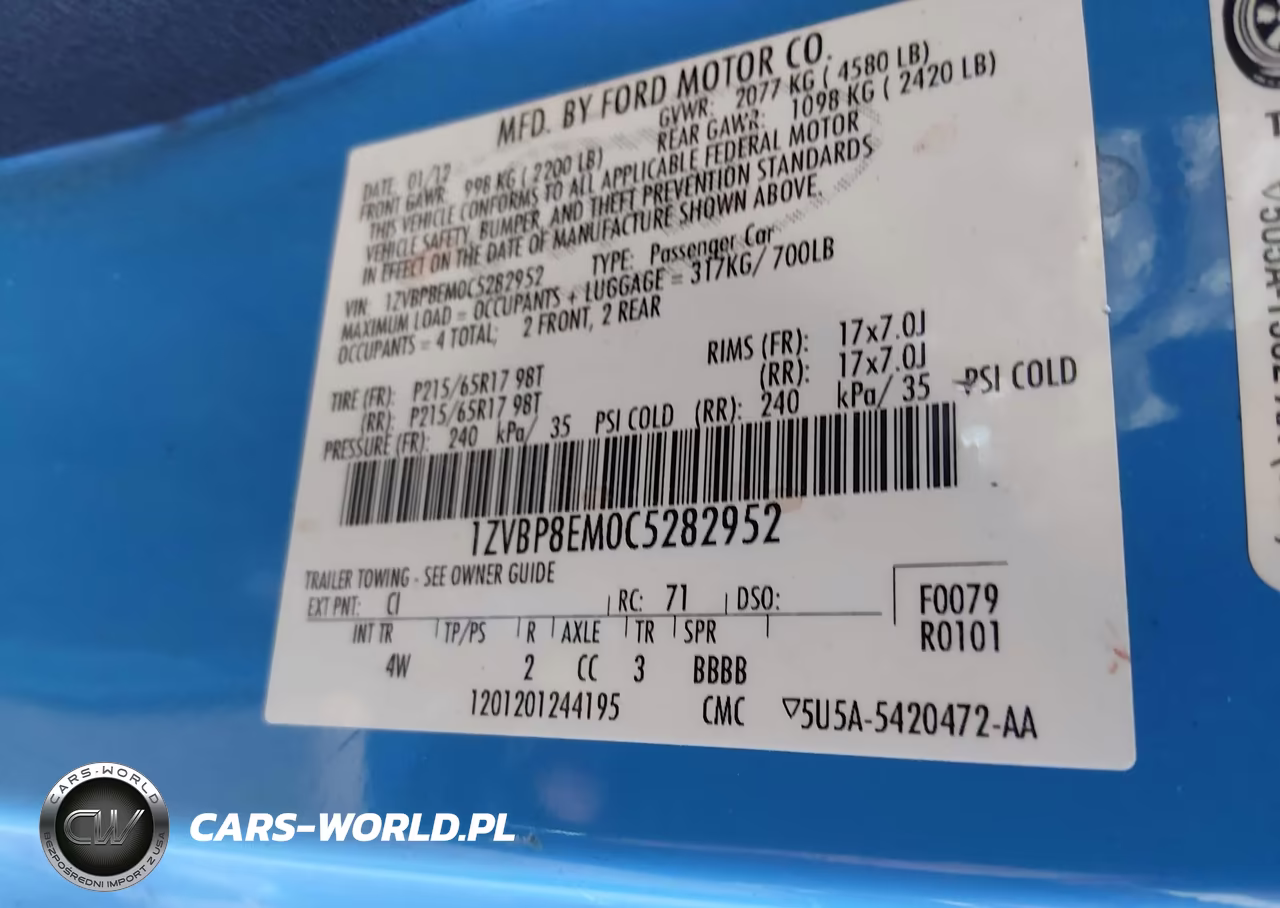 2012 Ford Mustang V6 Premium VIN:1ZVBP8EM0C5282952 - 9