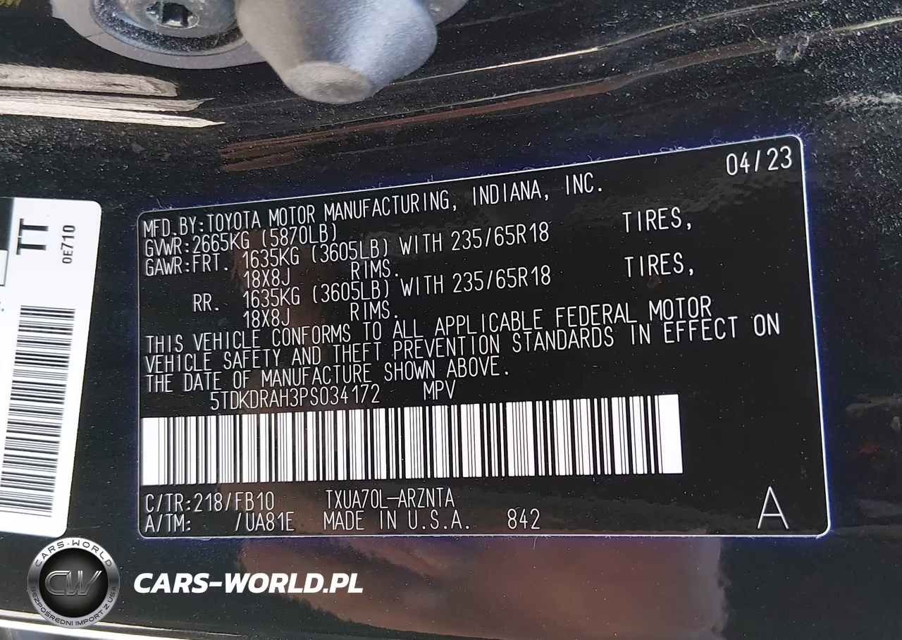 2023 Toyota Highlander L VIN:5TDKDRAH3PS034172 - 9