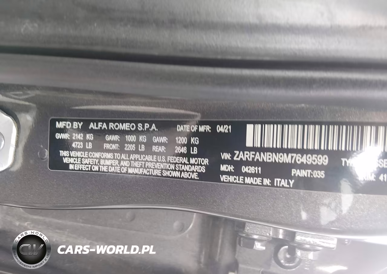2021 Alfa Romeo Giulia Ti VIN:ZARFANBN9M7649599 - 9