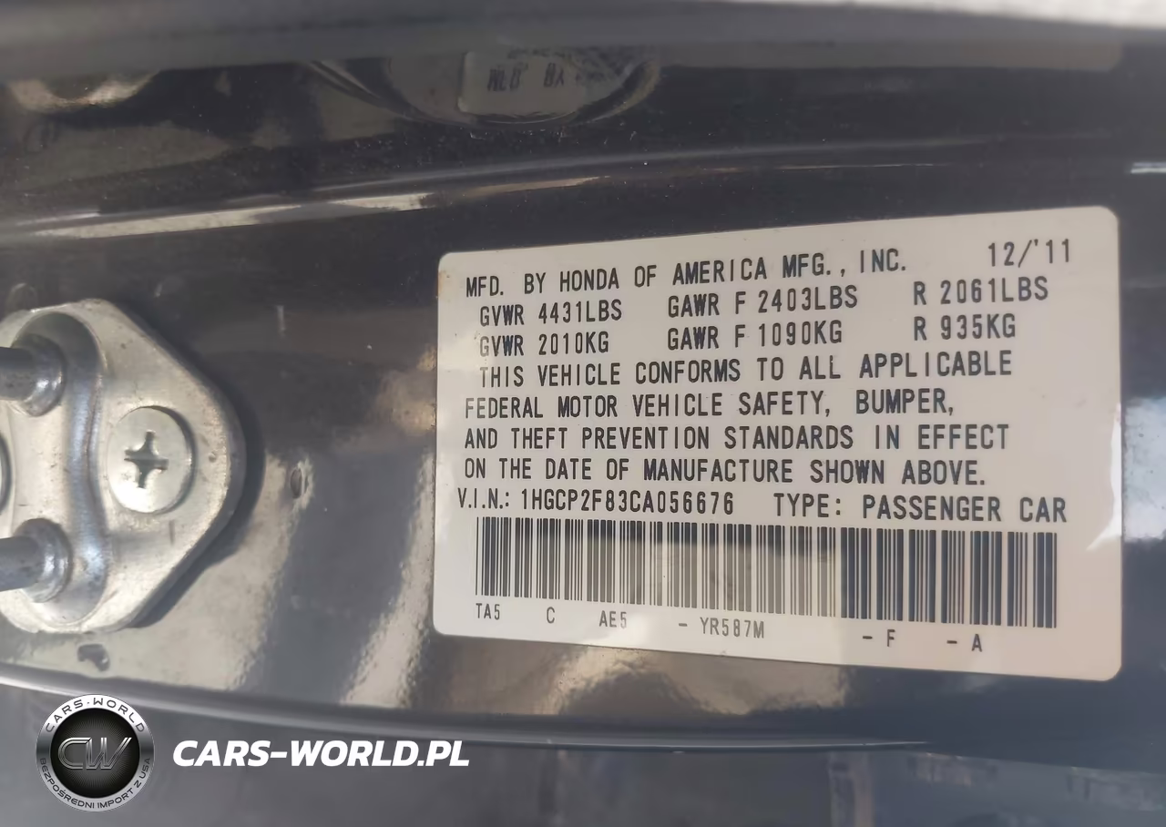 2012 Honda Accord 2.4 Ex-L VIN:1HGCP2F83CA056676 - 9
