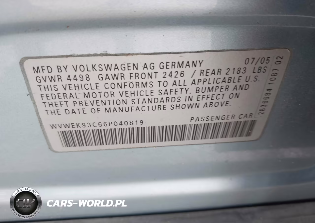 2006 Volkswagen Passat 2.0T VIN:WVWEK93C66P040819 - 9
