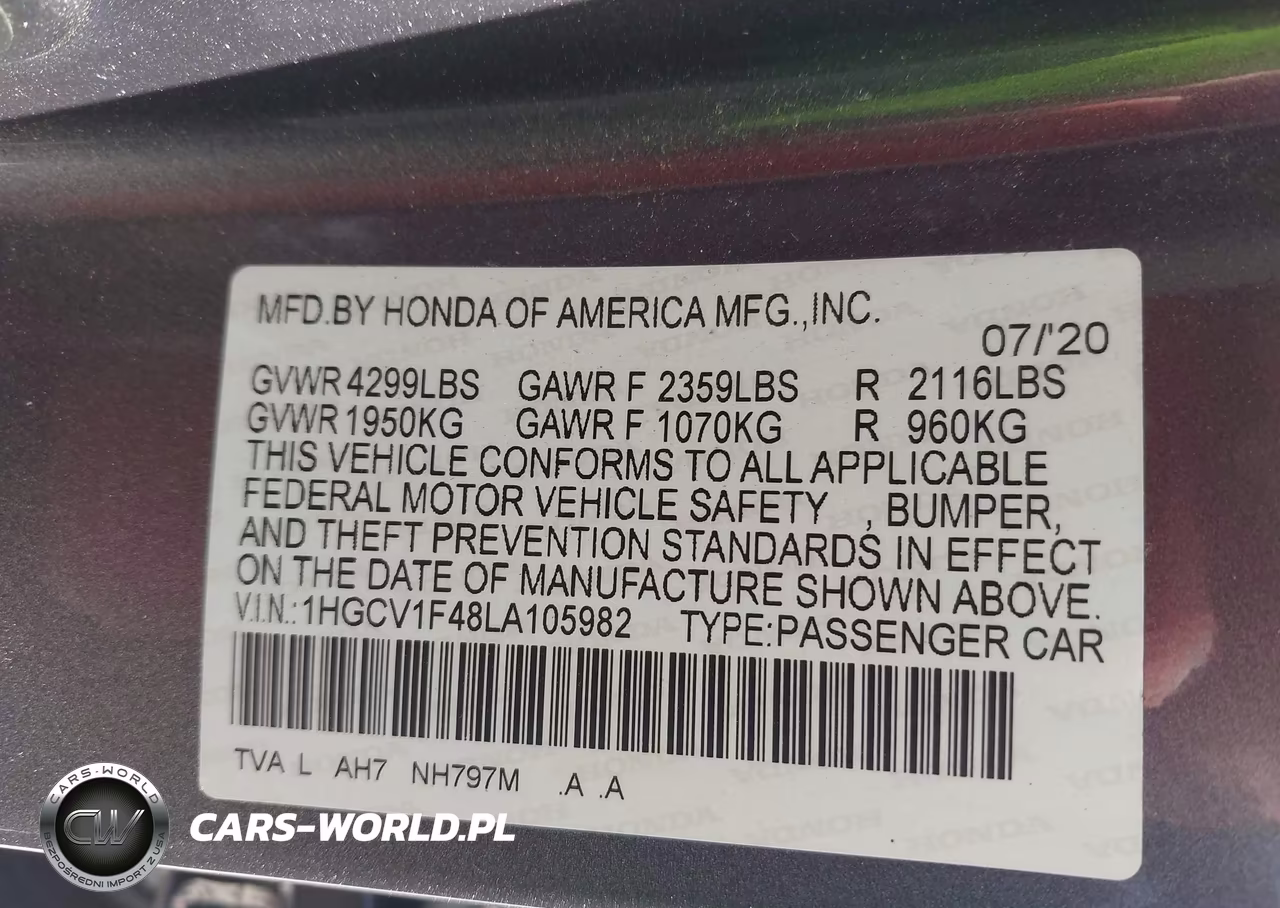2020 Honda Accord Ex VIN:1HGCV1F48LA105982 - 9