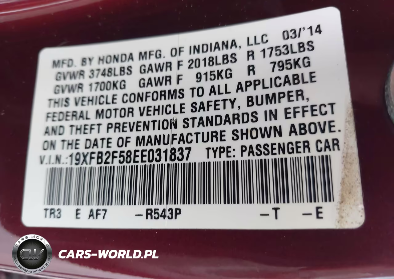2014 Honda Civic Lx VIN:19XFB2F58EE031837 - 9
