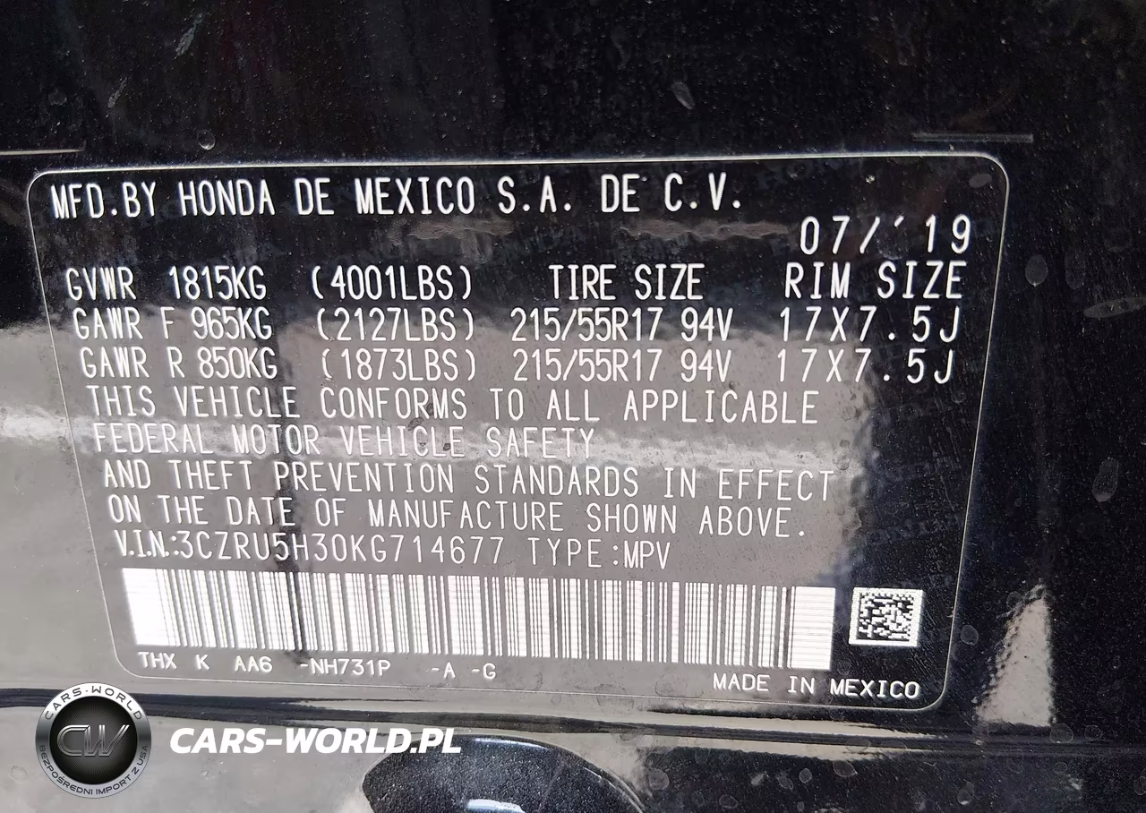 2019 Honda Hr-V Lx VIN:3CZRU5H30KG714677 - 9