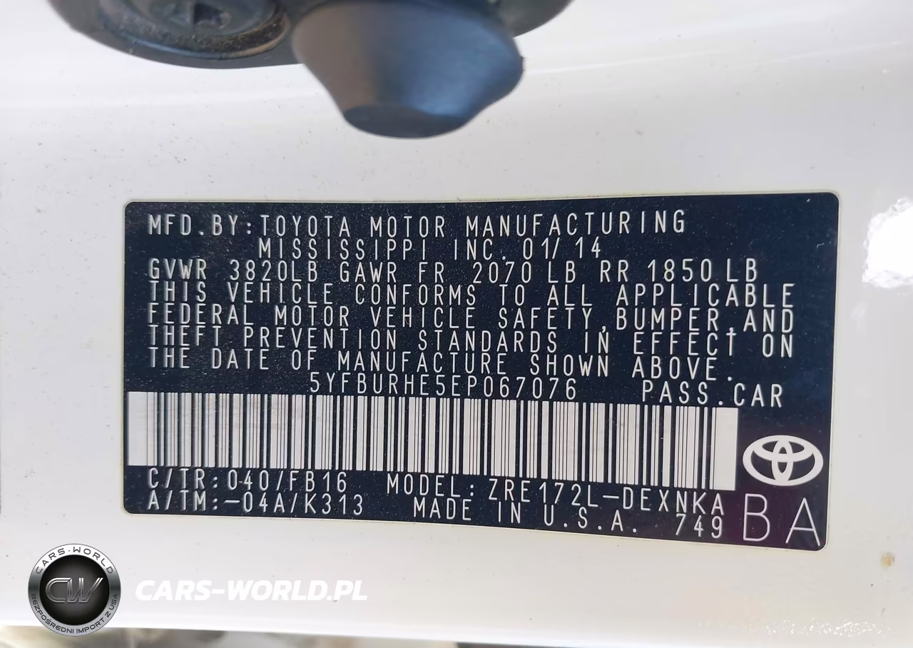 2014 Toyota Corolla Le Plus VIN:5YFBURHE5EP067076 - 9