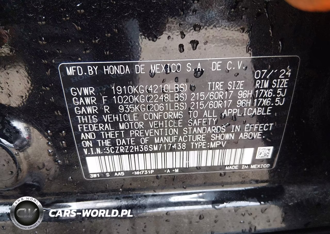 2025 Honda Hr-V Awd Lx VIN:3CZRZ2H36SM717438 - 9