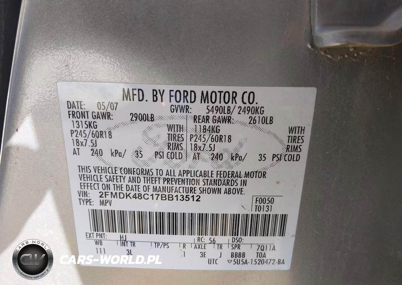 2007 Ford Edge Sel VIN:2FMDK48C17BB13512 - 9