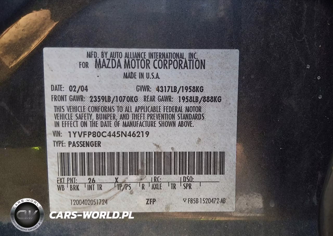 2004 Mazda Mazda6 I VIN:1YVFP80C445N46219 - 9