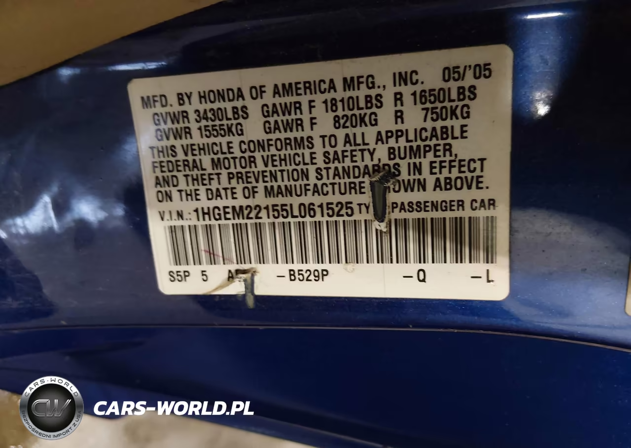 2005 Honda Civic Vp VIN:1HGEM22155L061525 - 9
