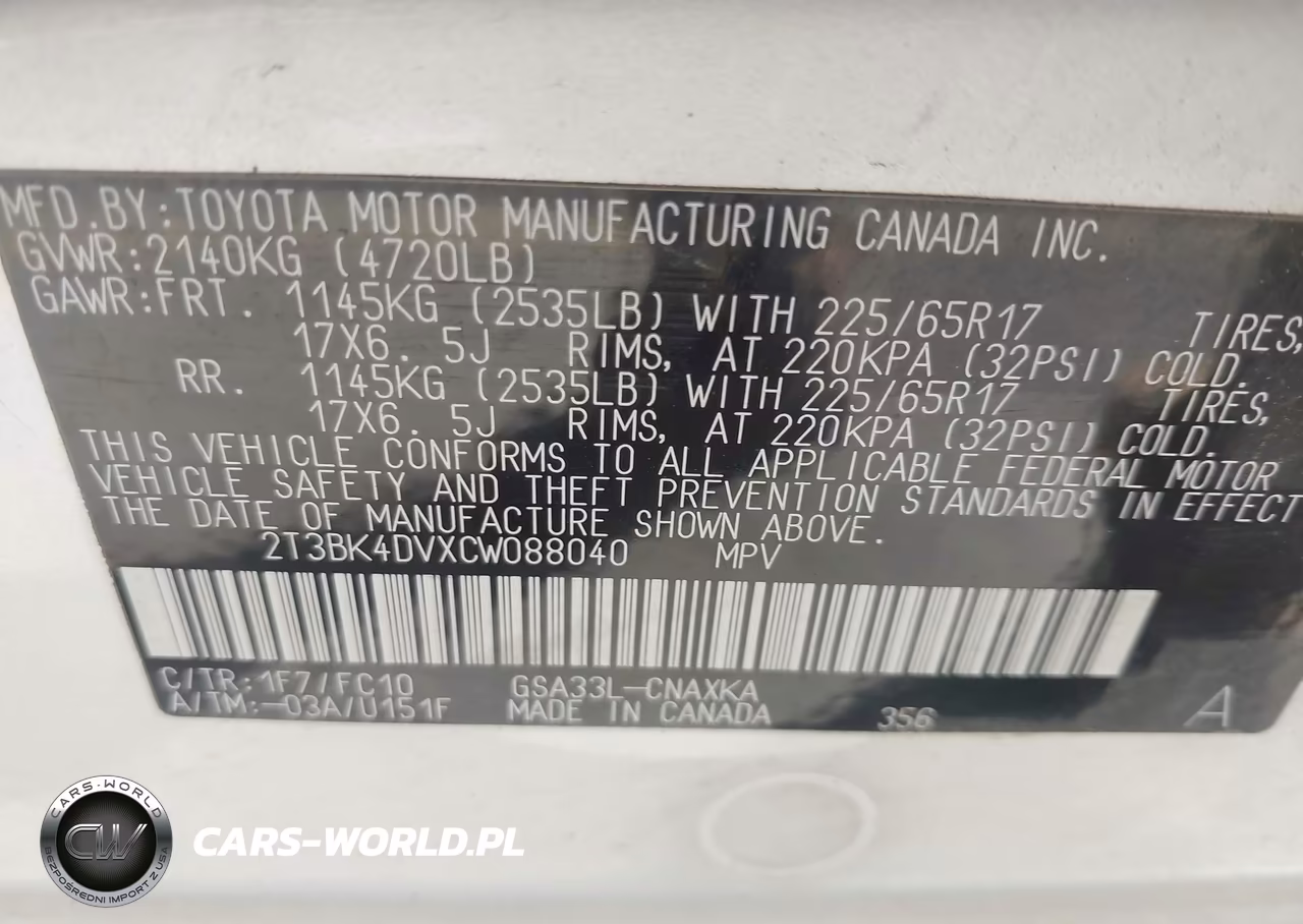 2012 Toyota Rav4 Base V6 VIN:2T3BK4DVXCW088040 - 9