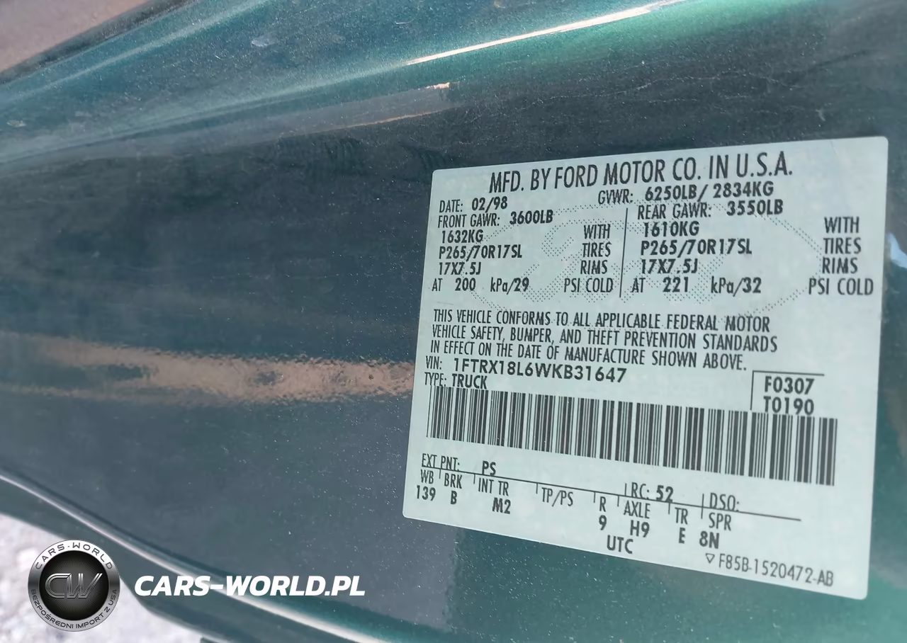 1998 Ford F-150 Lariat-Standard-Xl-Xlt VIN:1FTRX18L6WKB31647 - 9
