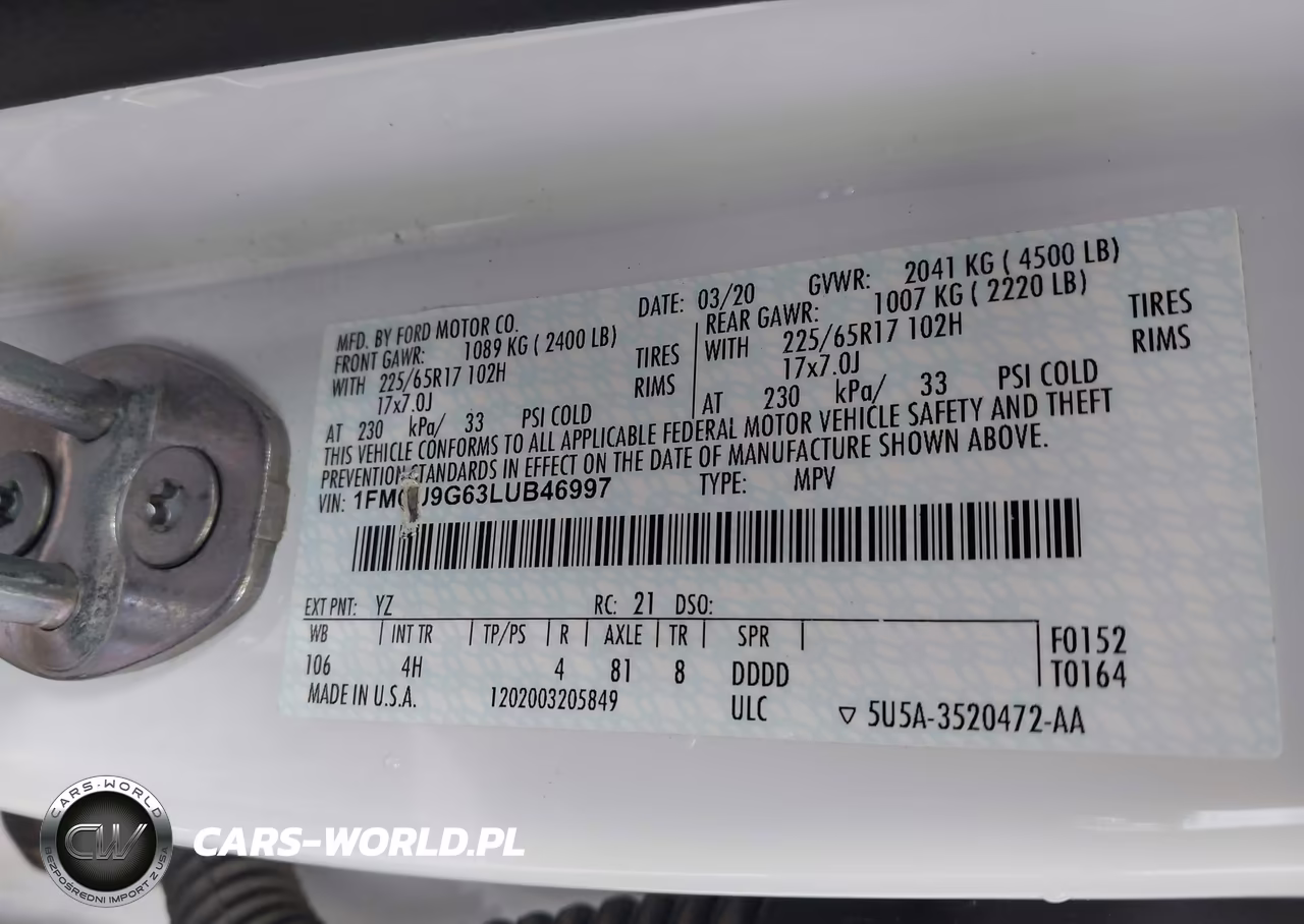 2020 Ford Escape Se VIN:1FMCU9G63LUB46997 - 9
