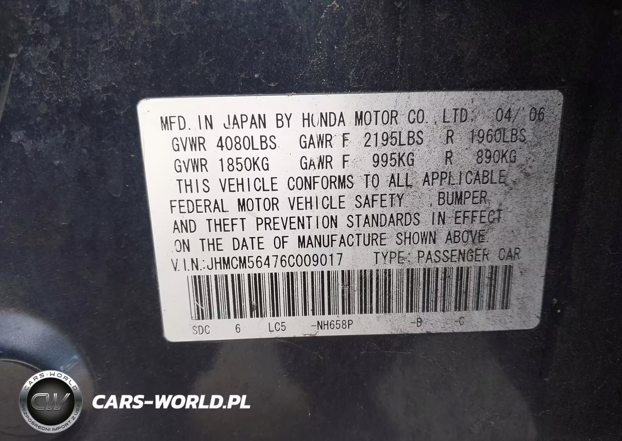 2006 Honda Accord 2.4 Lx VIN:JHMCM56476C009017 - 9