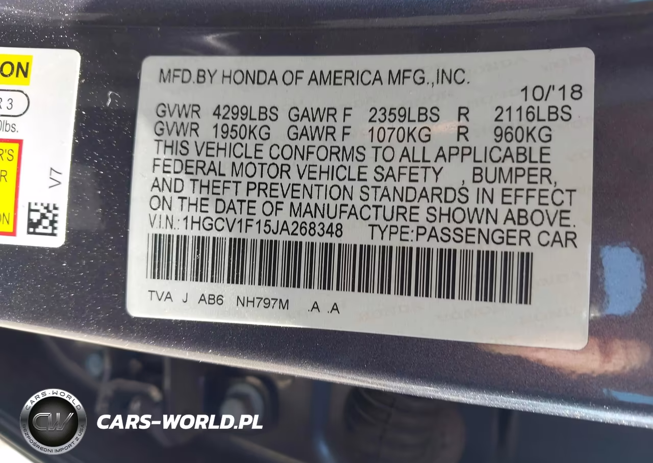 2018 Honda Accord Lx VIN:1HGCV1F15JA268348 - 9