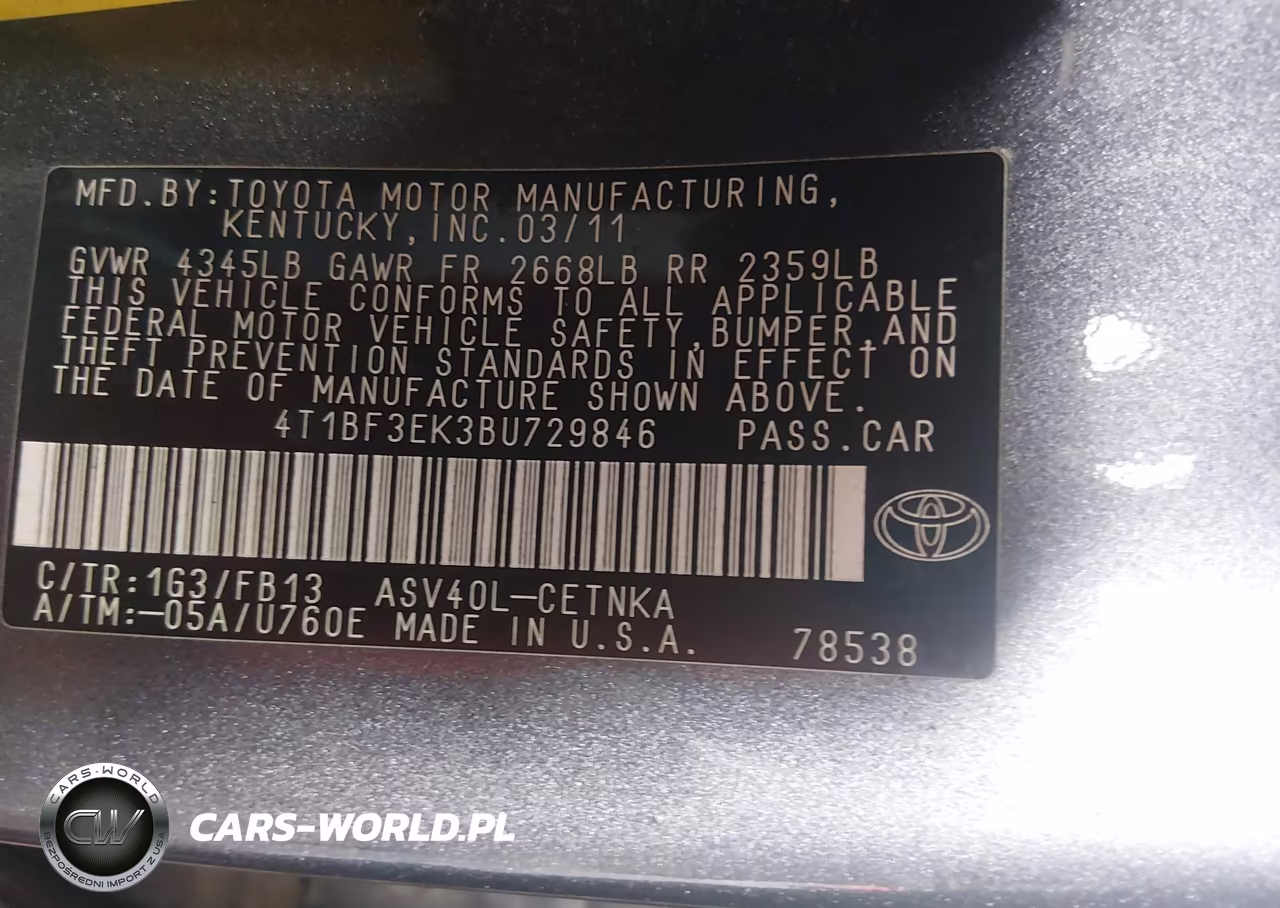 2011 Toyota Camry Le VIN:4T1BF3EK3BU729846 - 9