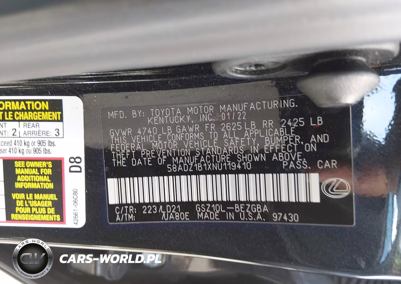 2022 Lexus Es 350 VIN:58ADZ1B1XNU119410 - 9