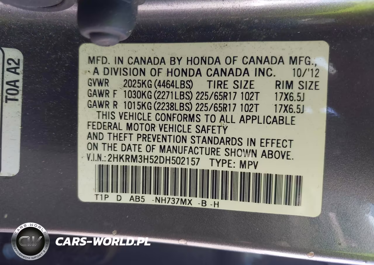 2013 Honda Cr-V Ex VIN:2HKRM3H52DH502157 - 9
