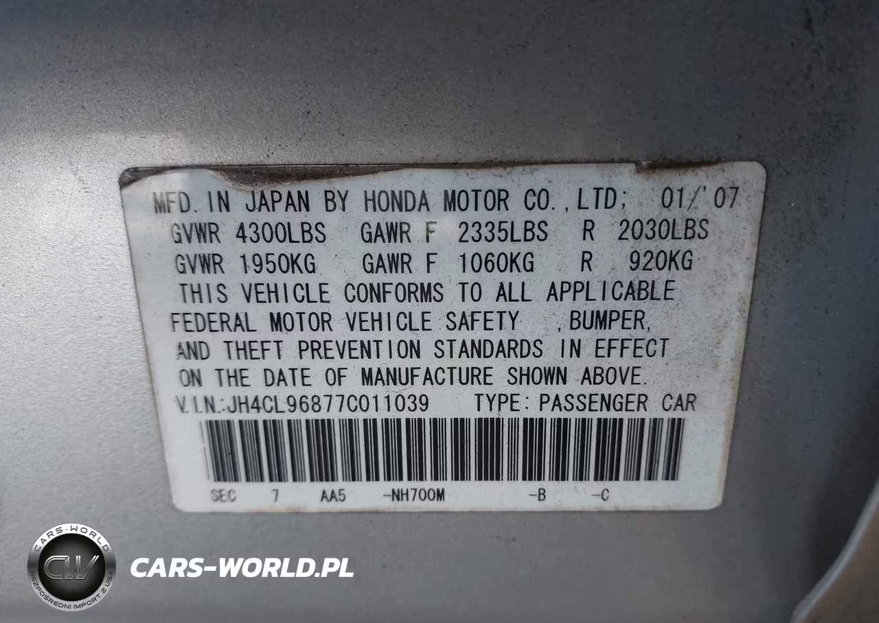 2007 Acura Tsx VIN:JH4CL96877C011039 - 9
