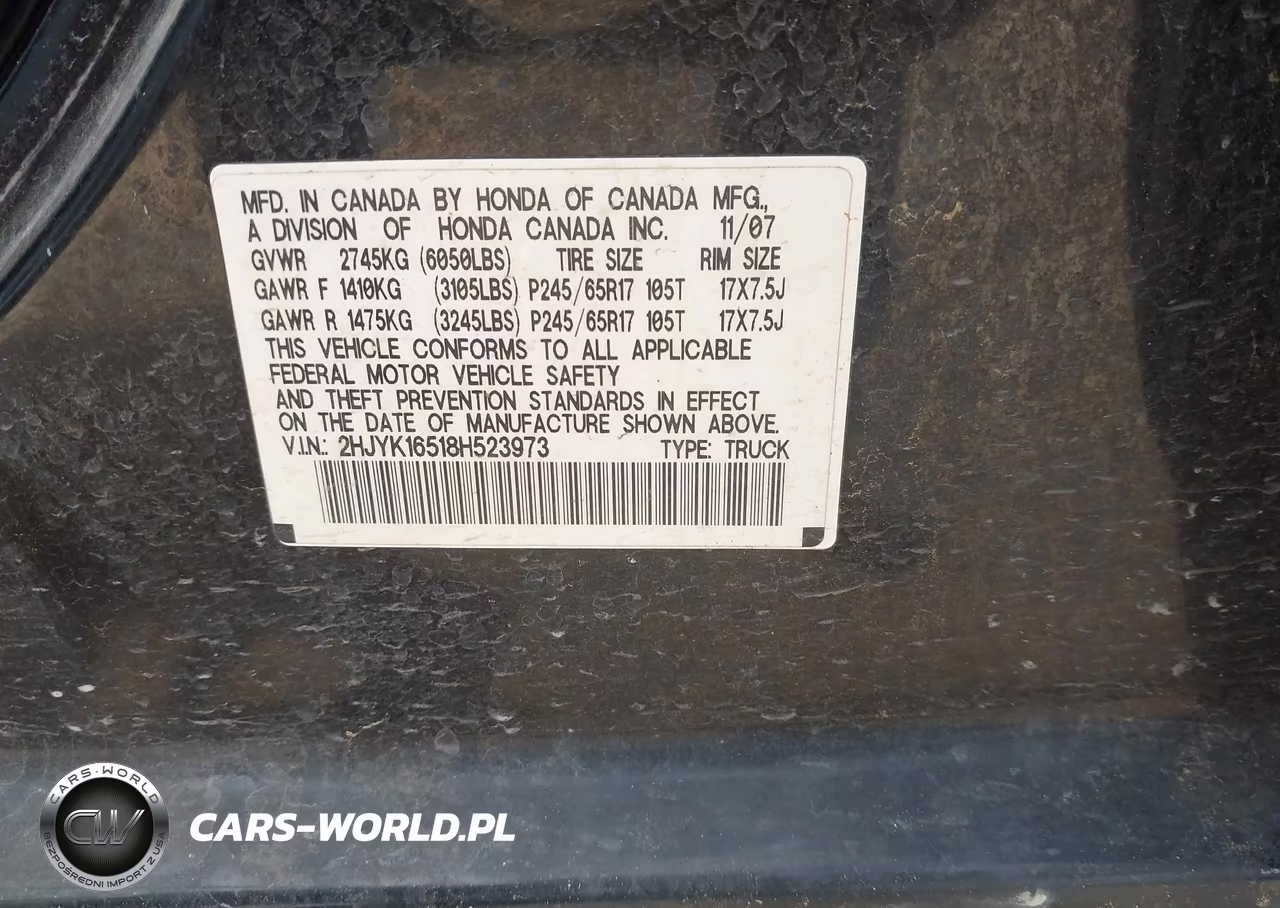 2008 Honda Ridgeline Rtl VIN:2HJYK16518H523973 - 9