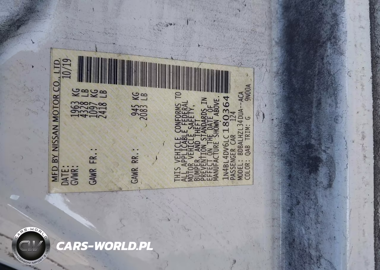 2020 Nissan Altima Sv Fwd VIN:1N4BL4DV6LC180364 - 9