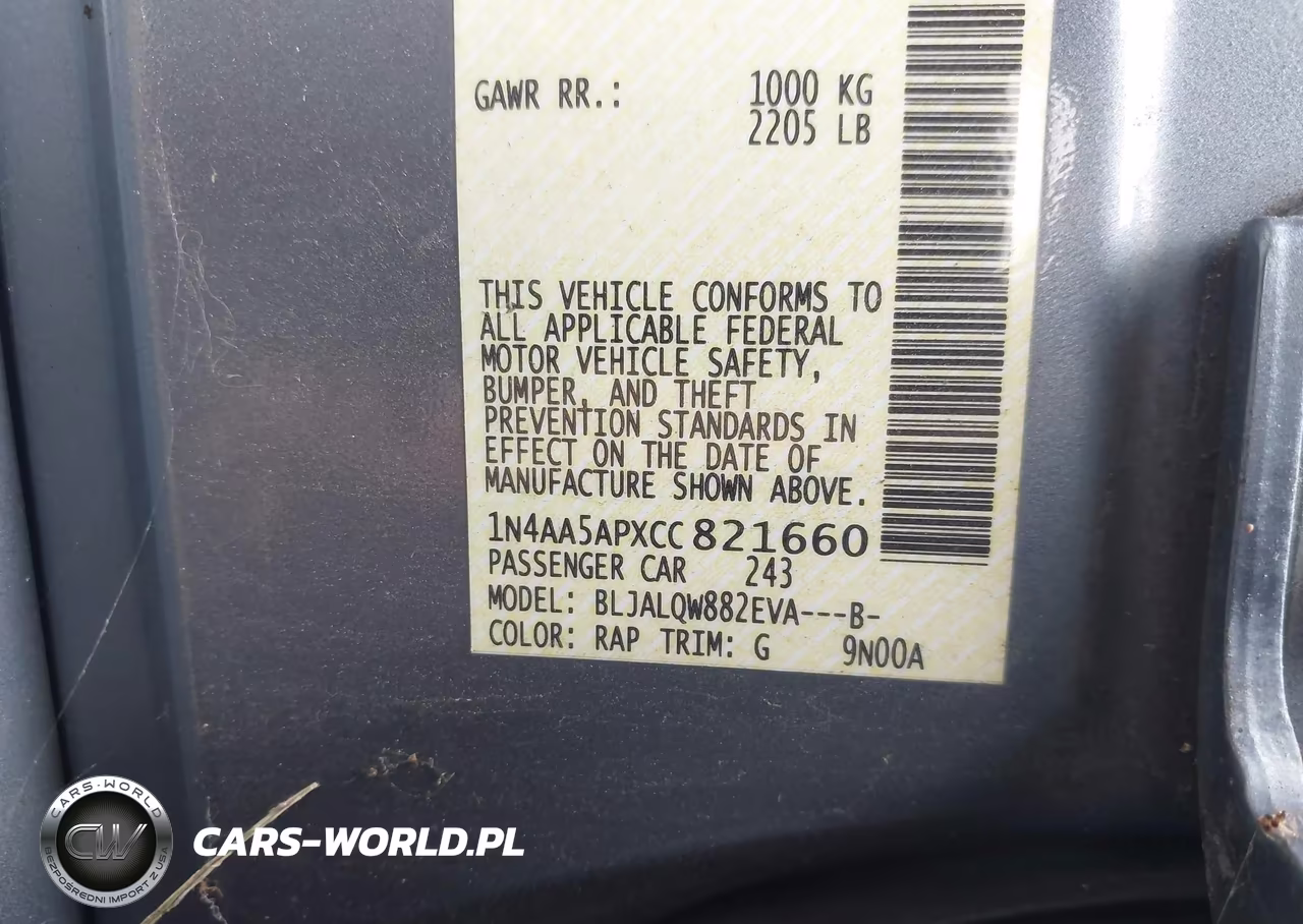 2012 Nissan Maxima S-Sv VIN:1N4AA5APXCC821660 - 9
