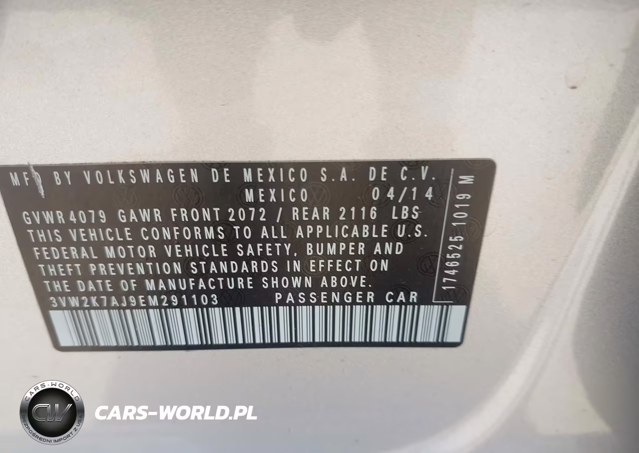 2014 Volkswagen Jetta 2.0L S VIN:3VW2K7AJ9EM291103 - 9