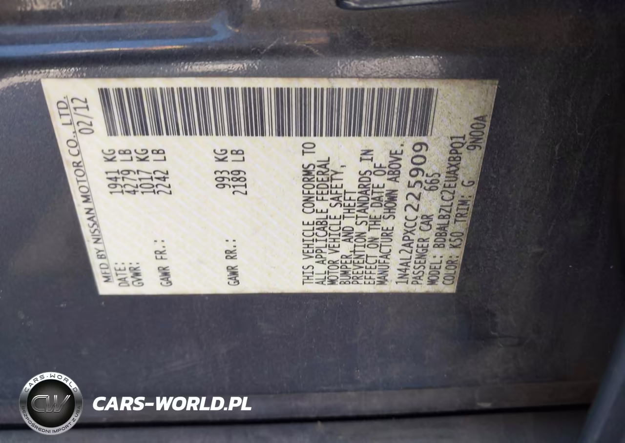 2012 Nissan Altima 2.5 S VIN:1N4AL2APXCC225909 - 9