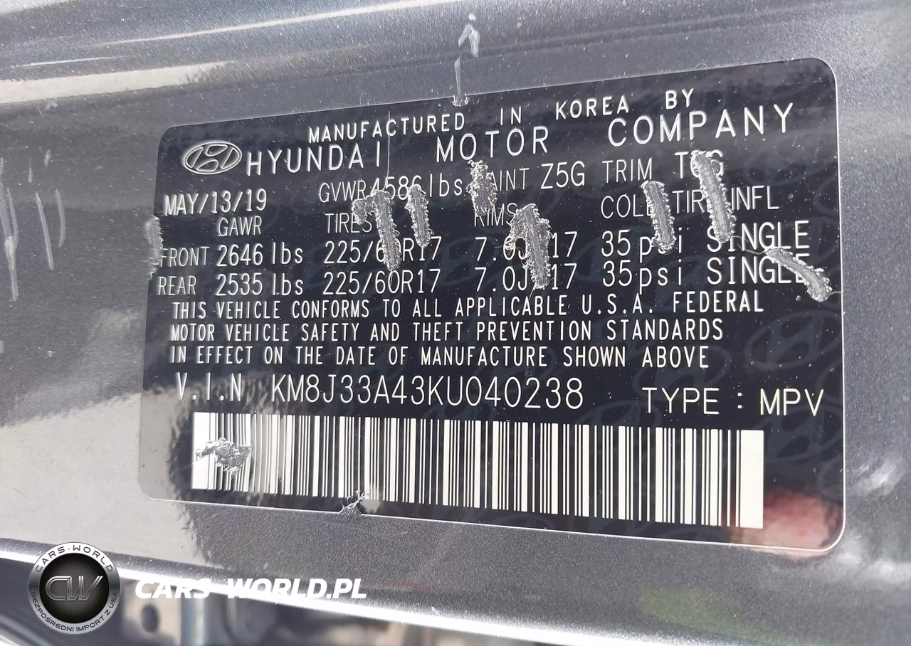 2019 Hyundai Tucson Value VIN:KM8J33A43KU040238 - 9