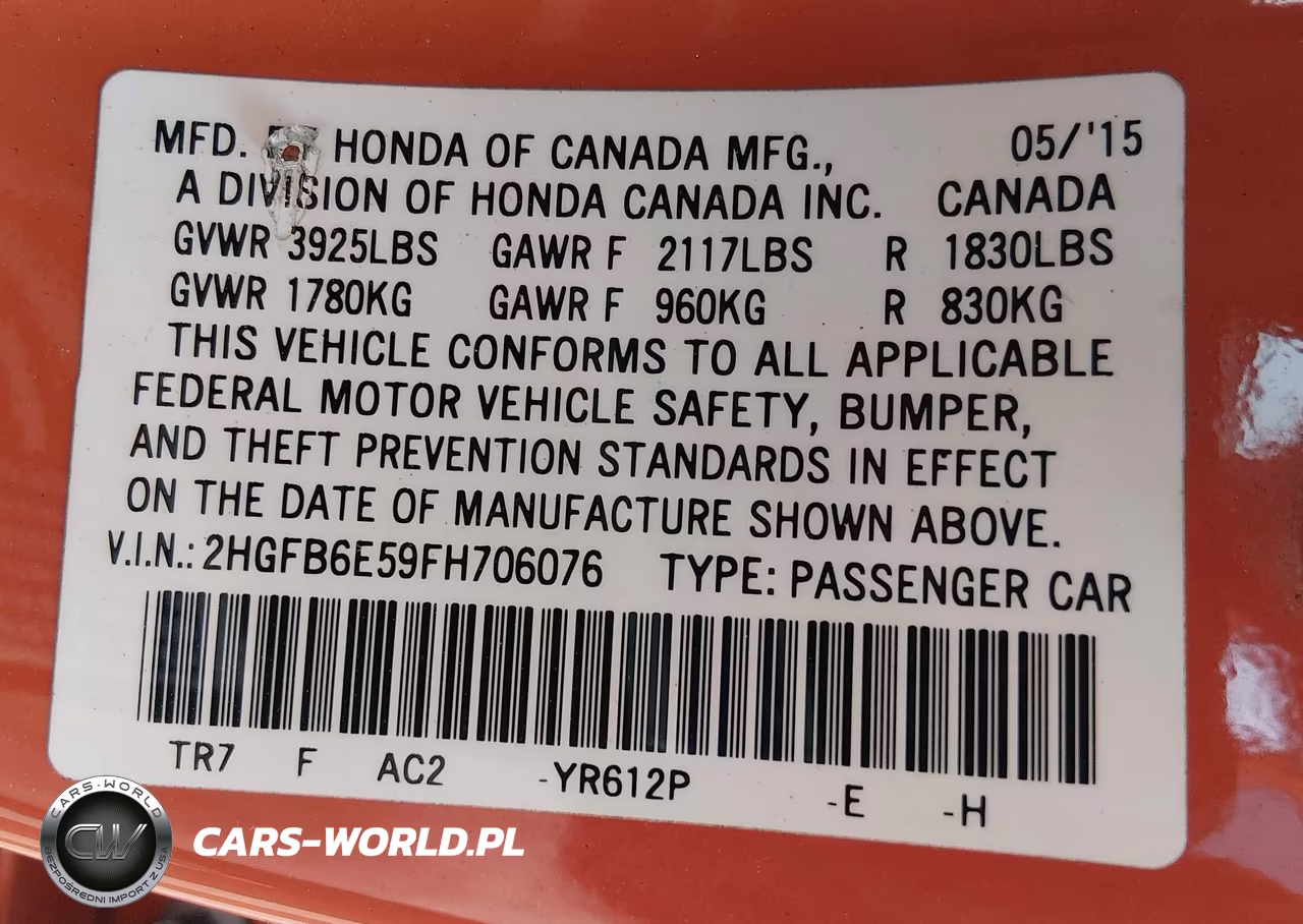 2015 Honda Civic Si VIN:2HGFB6E59FH706076 - 9