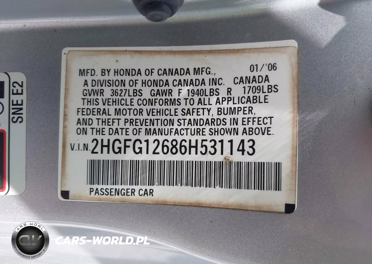 2006 Honda Civic Lx VIN:2HGFG12686H531143 - 9